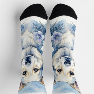 Aquarell-Botanik-Floraler-Hundeporträt Socken