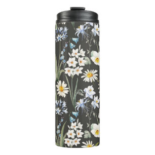Aquarell botanisch, florales Frühlingsmuster. Thermosbecher