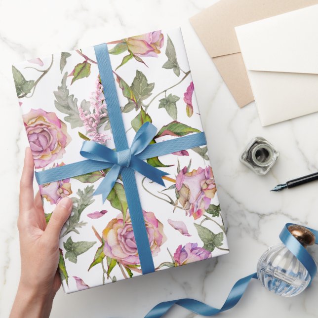 Aquarell Botanisch Rosa Boho Rose Geschenkpapier (Schenken)