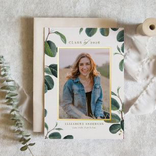 Aquarell Botanische Blätter Beige Foto Abschluss Folieneinladung