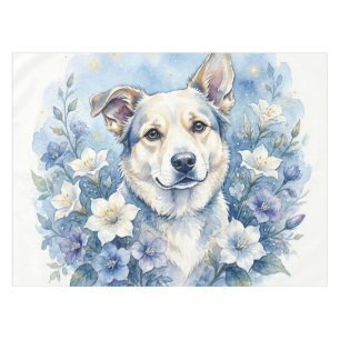 Aquarell-Botanische-Blumen-Hund-Porträt Tischdecke