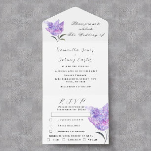 Aquarell Botanische Flieder-Lila-Blumen Hochzeit A All In One Einladung