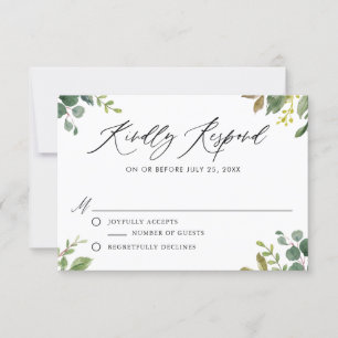 Aquarell Botanische Grünpflanzen Hochzeit-Antwortk RSVP Karte