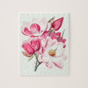 Aquarell Botanische Rosa Magnolienblüten