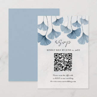 Aquarell Botanischer QR-Code Blaue Hochzeit RSVP Karte