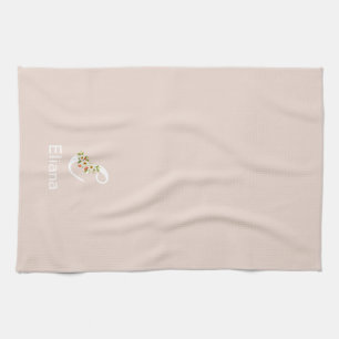 Aquarell botanisches beiges Initialmonogramm Geschirrtuch