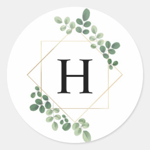 Aquarell Botanisches Geometrisches Monogramm Runder Aufkleber