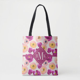 Aquarell-botanisches Muster des Monogramm-  Tasche