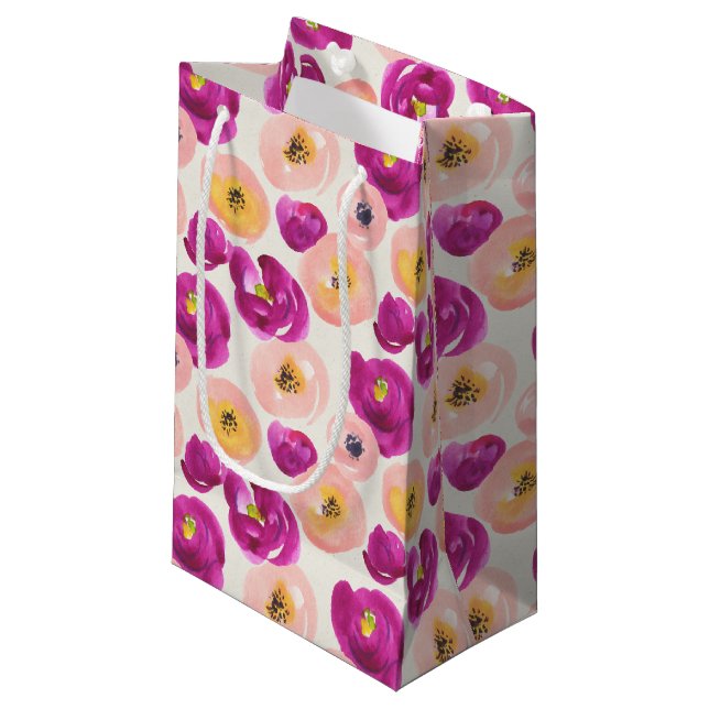 Aquarell-botanisches Muster Kleine Geschenktüte (Vorderseite Schrägansicht)