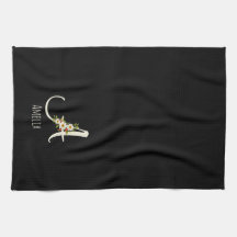 Aquarell botanisches schwarzes Initialenmonogramm