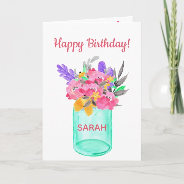 Aquarell Bouquet in einem Jar. Karte (Vorderseite)