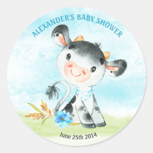 Aquarell Boy Cow Baby Duschfarm Runder Aufkleber