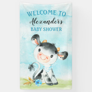Aquarell Boy Cow Baby Shower FarmBaby Showe Banner