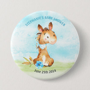 Aquarell Boy Horse Baby Duschfarm Button