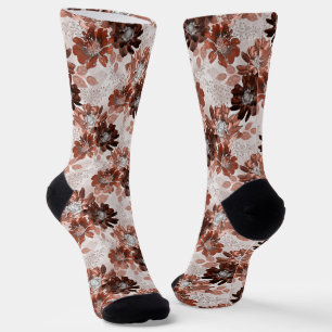 Aquarell braun graues Blumenmuster.  Socken