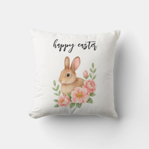 Aquarell Braun und Rosa Floraler Kranz Ostern Kissen