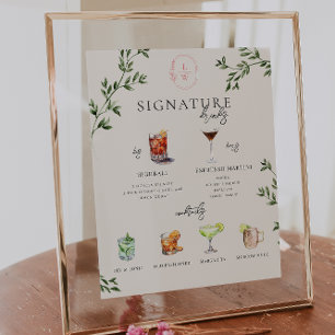 Aquarell Braut & Bräutigam Signature Drink Bar Poster