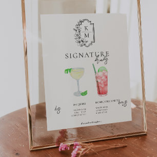 Aquarell Braut & Bräutigam Signature-Getränk Poster