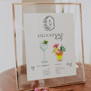Aquarell Braut & Bräutigam Signature-Getränk Poster