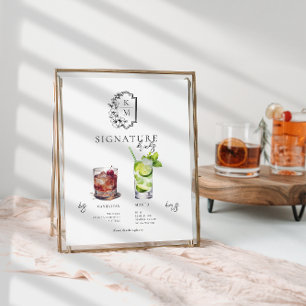 Aquarell Braut & Bräutigam Signature-Getränk Poster