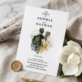 Aquarell-Braut-und-Bräutigam-Hochzeitseinladung Einladung