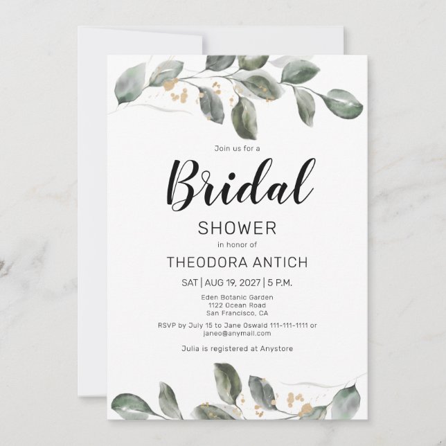 Aquarell Bridal Dusche Einladung (Vorderseite)