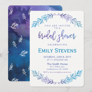 Aquarell Bridal Floral Blue & Lila Einladung