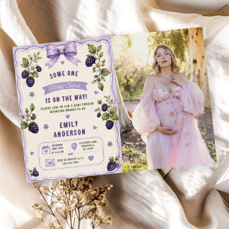Aquarell-Brombeer-Baby-Shower-Foto Einladung