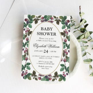 Aquarell-Brombeeren-Baby-Party Einladung