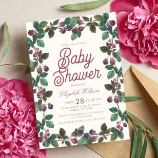 Aquarell-Brombeeren-Mädchen-Baby-Party Einladung