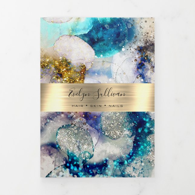 Aquarell-Broschüre mit blauem Glitzer Dreifach Gefaltete Karte (Cover)