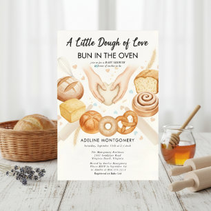 Aquarell Brötchen im Ofen Bäckerei Baby Shower Einladung
