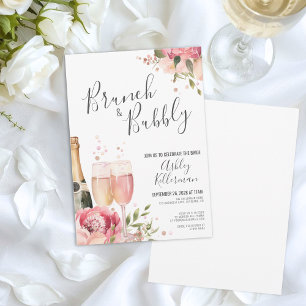 Aquarell-Brunch und sprudelnde florale Brautparty Einladung