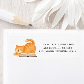 Aquarell-Buchliebhaber-Kater-Rücksendeadresse