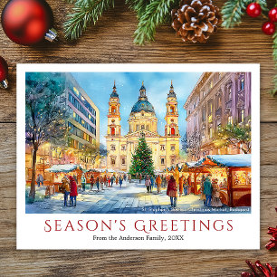 Aquarell Budapest Basilika Weihnachtsmarkt Feiertagspostkarte