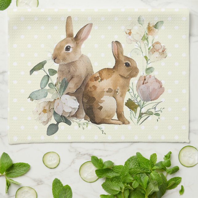 Aquarell Bunny Rose Küchentücher (Gefaltet)