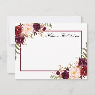 Aquarell-Burgund-Blumenrahmen Personalisiert Mitteilungskarte