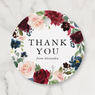 Aquarell-Burgund- und Blaublumen-Kranz-Dankeschön Geschenkanhänger