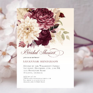 Aquarell-Burgund- und Creme-Blumen-Junggesellinnen Einladung