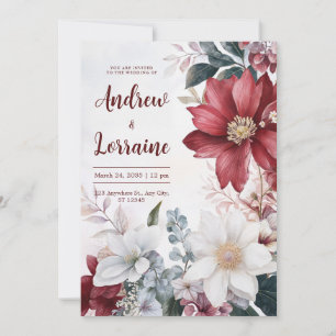 Aquarell Burgund Weiß Blumen Herbst Hochzeit Einladung