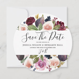 Aquarell-Burgunder-Blumen-Feige-Hochzeit Save The Date