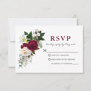 Aquarell-Burgunder-Blumen-Grün W RSVP Karte