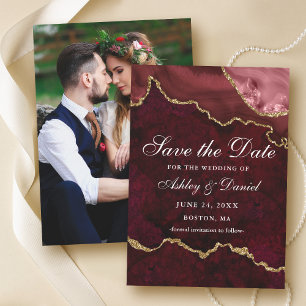 Aquarell-Burgunder-Gold-Marmor-Achat-Geode-Foto Save The Date