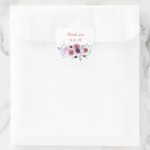 Aquarell burgunderrosa Blumen Quadratischer Aufkleber