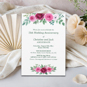 Aquarell-Burgunderrosen 75. Hochzeitstag Einladung