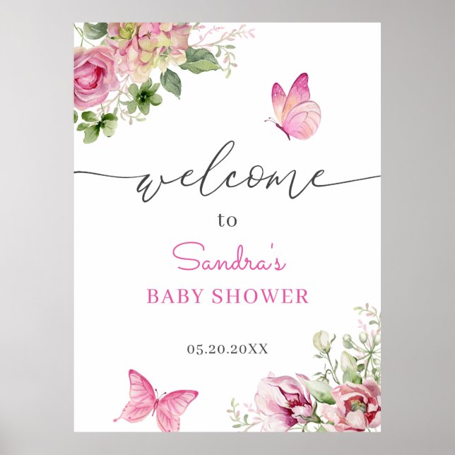 Aquarell Butterfly Babydusche Willkommen Poster (Vorne)