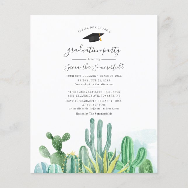Aquarell Cacti Abschluss 2025 Party Einladung (Vorderseite)