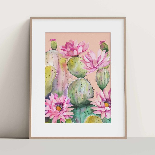 Aquarell cactus avec des affiches roses (Créateur téléchargé)