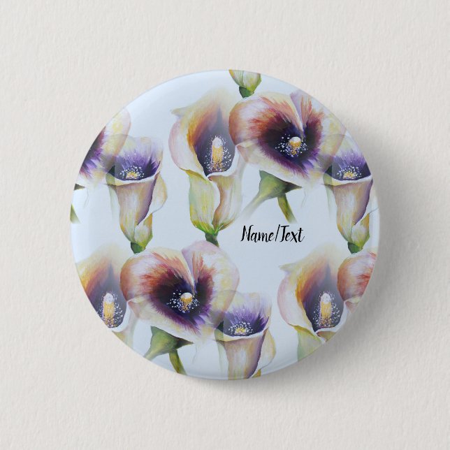 Aquarell Calla Lilis in leuchtenden Farben Button (Vorderseite)