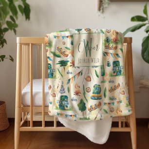 Aquarell-Camping-Illustrationsmuster-Monogramm Sherpadecke